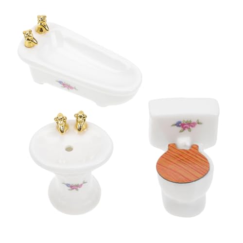 Alasum Puppenhaus Miniatur-toiletten-badeset Aus Keramik Im Maßstab 1:24 Mit Rosenblumen-Design von Alasum