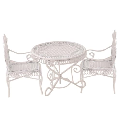Alasum 1 Satz Mini-couchtisch Dekorativer Couchtisch Mini-gartenstuhl Puppenhaustisch Mini- -couchtisch Tischmodell Puppenhaus-Layout-Requisiten Mini-hausverzierung Eisen Weiß von Alasum