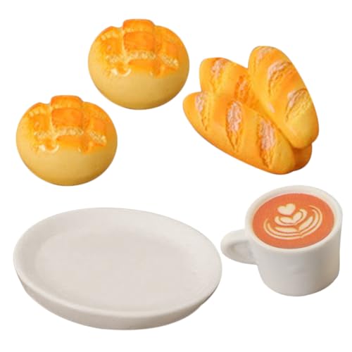 Alasum Puppenhaus Miniatur Lebensmittel Zubehör Realistische Harz Brot Kaffee Mini Simulation Lebensmittel Sets Elegante Stücke von Alasum