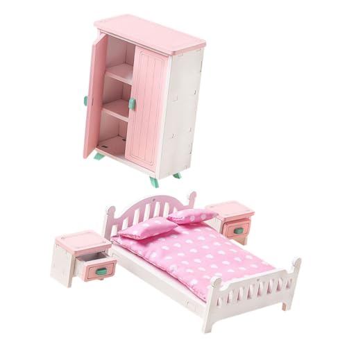 Alasum 1 Satz Simulationsrestaurant Bett Miniatur Möbel Puppe Häuser Nachttisch Hölzern Rosa von Alasum
