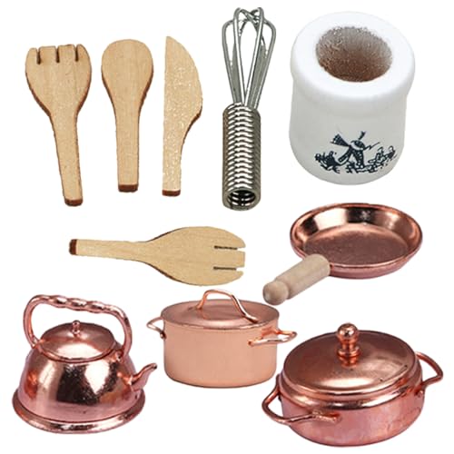 Alasum Miniatur Küche 1 Set Miniatur Küchenutensilien Für 10 Teiliges Set Mit Töpfen Pfannen Besteck Und Wasserkocher Für Puppenhaus Und Rollenspiele Kleine Küchenzeile von Alasum