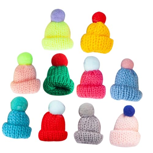 Alasum 10 Stück Mini Weihnachtsmützen aus Wollgarn Bunte Strickhüte zum Basteln DIY Christbaumschmuck Kleine Festliche Haarschmuck Accessoires Strapazierfähige Mini Hüte für von Alasum