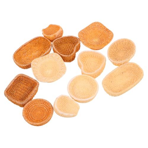 Alasum 12St Korbdekorationen aus Rattan mini Korb Danke Gewebter Korb Handgefertigte Körbe Bastkorb Deko ästhetischer Korb Kleiner geflochtener Korb Puppenhaus-Miniatur-Korb Brotfach Harz von Alasum
