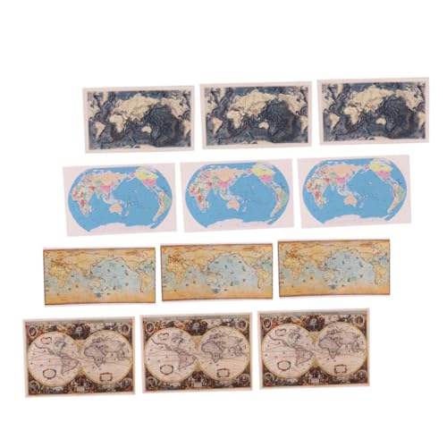 Alasum 12stücke Teiliges Miniatur-weltkarten Für Puppenhäuser Dekorative Wandbilder Für Mini-Haus Lebendige Papierkarten Kaffee von Alasum
