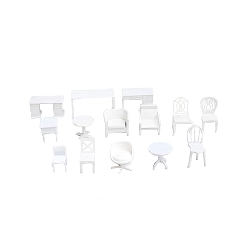 Alasum 14 Stück Maßstab Weiße Kunststoff Möbel Modelle mit Tisch Stuhl Schreibtisch für Puppenhaus Kinderzimmer Deko und Landschaftsornament Zubehör von Alasum