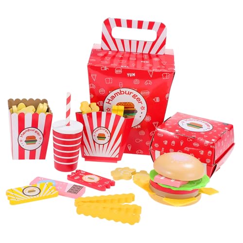 Alasum 1Satz Holzspielzeug Set für Küche mit Hamburger Pommes und für Rollenspiele Fördert Kreativität und Motorik Perfektes für Kleine von Alasum