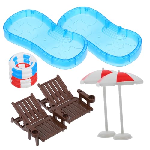 Alasum 2 Sets Miniatur Schwimmbecken Puppenhaus Zubehör Mit Strandstuhl Und Mini Szene Dekoration Für Puppen Und Spielzeugfiguren von Alasum
