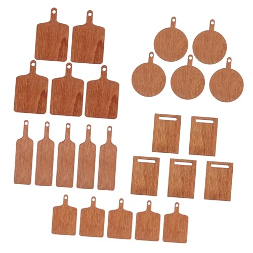 Alasum 25 Stücke Mini Puppenhaus Küchengeschirr Puppenhaus Mini Zubehör Holz Miniatur Schneidebrett Küche Spielset Hellbraun von Alasum