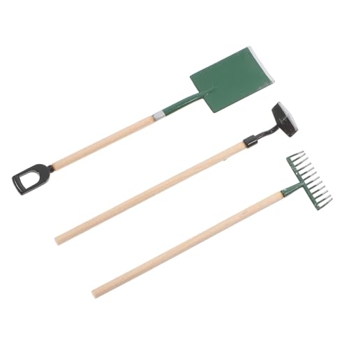 Alasum 3 Stück Mini Gartenwerkzeug Set Teilig für Schaufel Harke Hacke Puppenhaus Zubehör Robustes für Spiel und Basteln Kindgerechtes Gartenspielzeug von Alasum