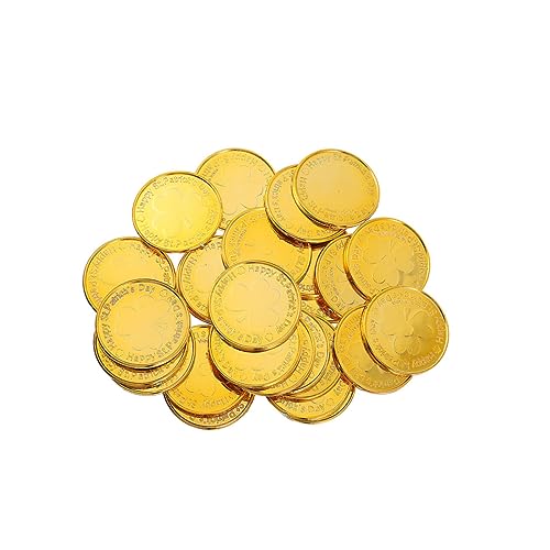 Alasum 30 Stück Münze plastikenten spielwaren St. Patrick's Day tischdeko esstisch ziernieten grünes Tutu runden Münzspielzeug aus Kunststoff Irland Münzspielzeug Golden von Alasum