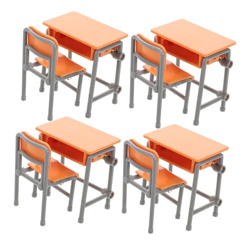 Alasum 4 Sets Puppenhauszubehör, Miniatur-schultisch Und -Stuhl, Winzige Möbel Für Puppenhausdekor, Miniatur-klassenzimmermodelle von Alasum