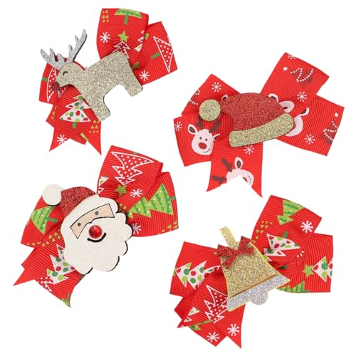 Alasum 4 Stück Geweih Haarspange Zubehör Stifte Clips Weihnachtshaarklamme Weihnachtshaarspange Bobby haarschmuck Haarschleifen für Mädchen Neuheit Haarspangen Stoff rot von Alasum