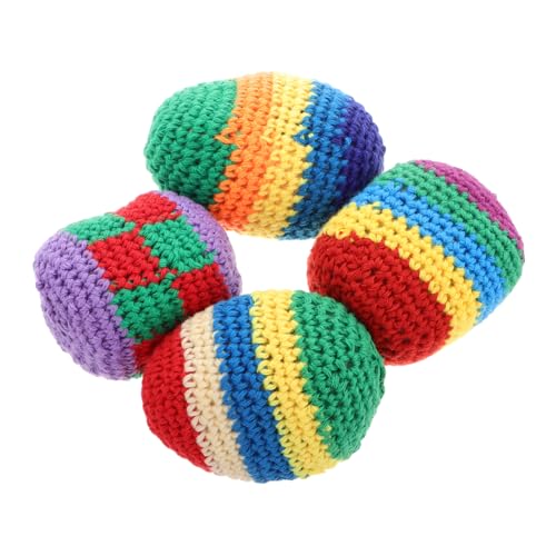 Alasum 4 Stück Weiche Gestrickte Kicksackbälle, Mehrfarbige Gehäkelte Jonglierbälle, Gefüllter Sandsack, Gewebter Kicksackball Zum Spielen Im Freien von Alasum
