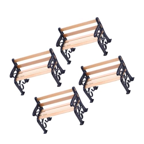 Alasum Puppenhaus Garten Zubehör 4 Stücke Mini Bank Stühle Modell Miniatur Park Bank Ornament Set von Alasum