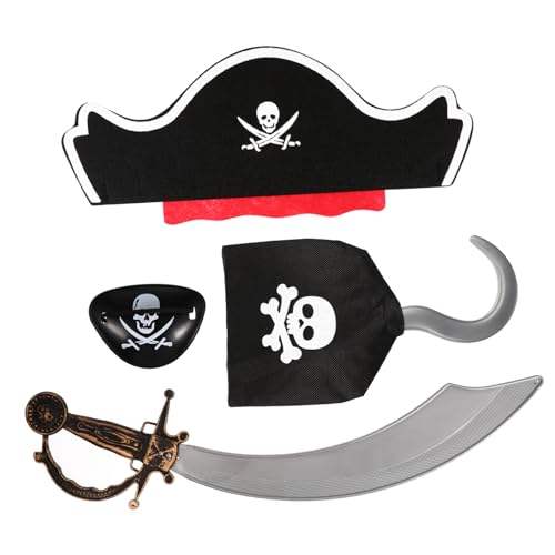 Alasum 4Stücke Teiliges Piraten Kostüm für Halloween Piratenzubehör mit Kopfband Augenklappe Haken für Cosplay und Partys für Erwachsene von Alasum