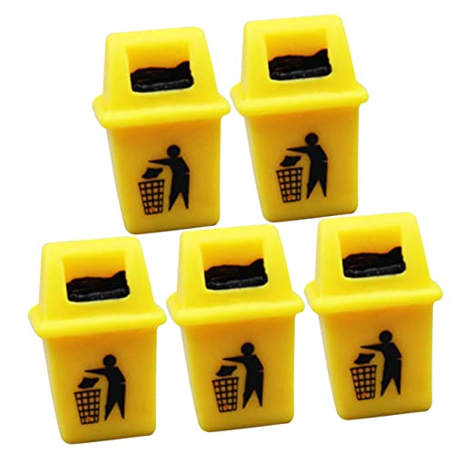 Alasum 5 Stücke Mülleimer-Modell Miniatur Mini-mülleimer Körbe Kleiner Kompostbehälter Weiden Müllwagen Kleiner Müll Kann Mülltonne Kappe Korb Deckel Tischmülleimer Harz Yellow von Alasum