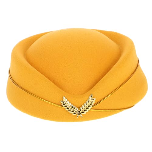 Alasum Eleganter Damen Flugzeugkostüm Hut Aus Filz Formeller Airline Hostess Hut Für Cosplay Halloween Und Bühnenauftritte Gelber Beret Für Stewardessen Und Flugbegleiterinnen von Alasum