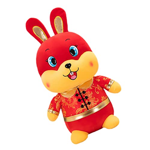 Alasum Hasenpuppe des neuen Jahres Plüschhasenspielzeug Bistro chinesische neujahrsdekoration hasenkuscheltiere Cartoon-Kaninchen-Maskottchen-Puppe Desktop-Kaninchenpuppe Kristallsamt rot von Alasum
