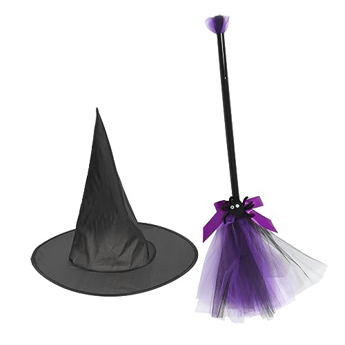 Alasum Hexenbesen und Zaubererhut Halloween Hexen Kostüm Zubehör Leichter Hexenbesen mit Komfortablem Griff Violettes Party Kostüm Einheitsgröße für Damen und Herren Sicherer und von Alasum
