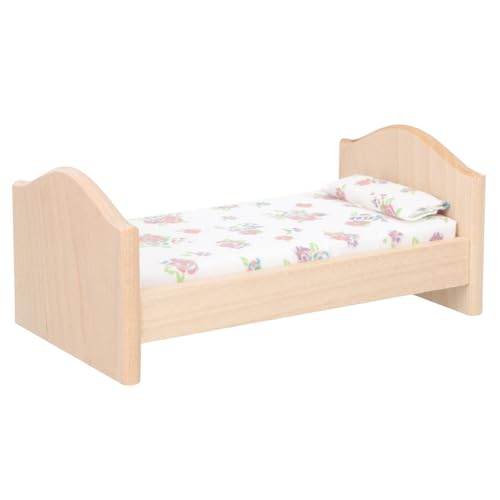 Alasum Maßstab Realistisches Mini Puppenbett aus Holz mit Glatter Oberfläche Langlebig und Kindgerecht für Puppenhaus Schlafzimmer Dekoration von Alasum