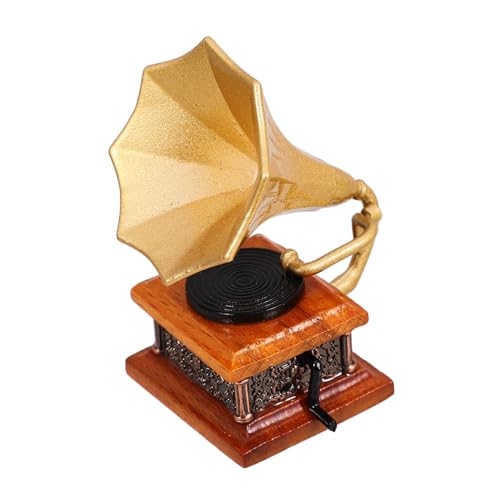 Alasum Miniatur Grammophon Modell aus Resin Retro Stil Handgefertigt Mini Haus Dekoration Puppenhaus Zubehör Vintage Ornament für Wohn und Landschaftsszenen von Alasum
