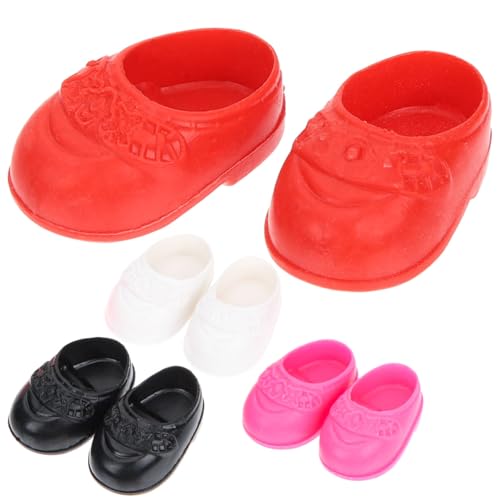 Alasum Miniatur-Puppenschuhe, Zubehör für Puppen, Dekoration für Puppenhaus, 4 Paar flache Hausschuhe in Farben (Schwarz, Weiß, Rot, Rosa) von Alasum