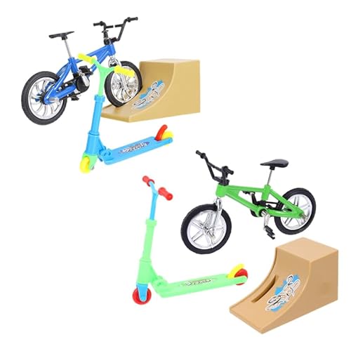Alasum Set mit 2 Mini-Fingerspielzeugen: Klapprad und Roller mit Rampe, Brettspiel für Kinder und Erwachsene von Alasum