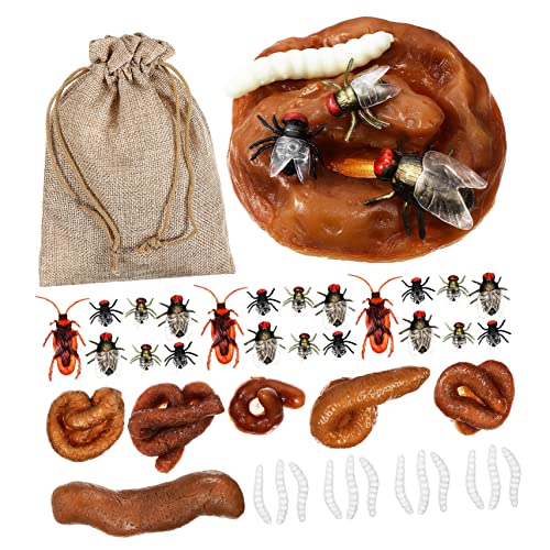 Alasum Teiliges Realistisches Fake Poop mit Fake Maden Fliegen und Kakerlaken Langlebige April Fools Day Prank Trickspielzeuge für Halloween Heimdekoration und Scherzartikel Fans von Alasum