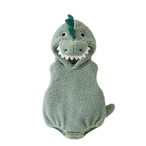 Alaurbeauty Baby Junge Mädchen Dinosaurier Kostüm Niedlich Ärmelloses Strampler mit Hut Neugeborenen Halloween Cosplay Kleidung (Turquoise, 12-18 Months) von Alaurbeauty