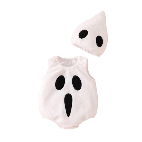 Alaurbeauty Halloween-Kürbis-Kostüm-Set, Kleinkind, Halloween-Cosplay, süßes Plüschkostüm, Partygeschenk mit Babymütze (White, 3-6 Months) von Alaurbeauty