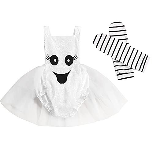 Alaurbeauty Neugeborenes Baby Mädchen Geister Kürbis Kostüm Halloween Pailletten Outfit mit Socken Geburtstagsoutfit Fotoshooting (White, 12-18 Months) von Alaurbeauty