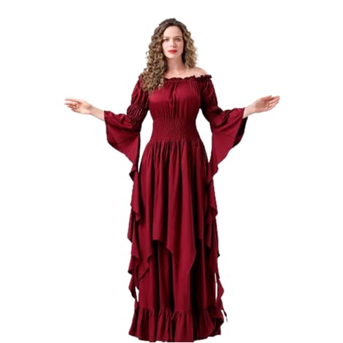 Alaurbeauty Renaissance-Kleid für Damen, mittelalterliches Kostüm, viktorianische Kleider, Bauern-Gotik, Fee, Hexe, Hochzeit, Unterkleid (Claret, S) von Alaurbeauty