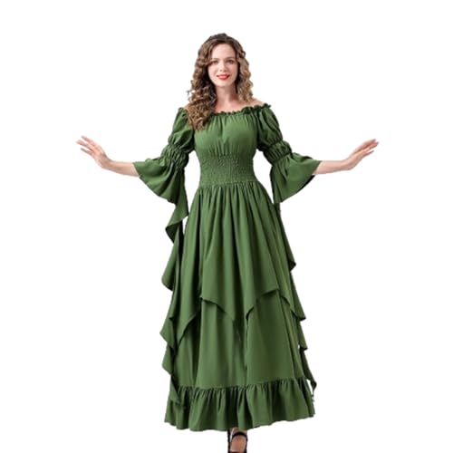 Alaurbeauty Renaissance-Kleid für Damen, mittelalterliches Kostüm, viktorianische Kleider, Bauern-Gotik, Fee, Hexe, Hochzeit, Unterkleid (Green, S) von Alaurbeauty