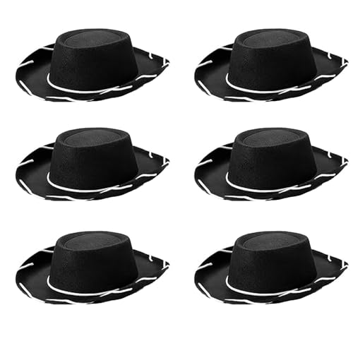 Alaurbeauty Verstellbarer Kinnriemen, Cowgirl-Hüte, Westernhut für Damen und Mädchen, Kostüm, Mottoparty (Black 6 pc, 32cm*27cm*12cm) von Alaurbeauty