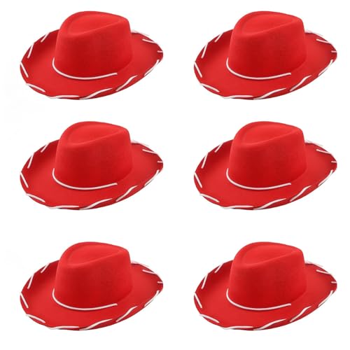 Alaurbeauty Verstellbarer Kinnriemen, Cowgirl-Hüte, Westernhut für Damen und Mädchen, Kostüm, Mottoparty (Red 6 pc, 32cm*27cm*12cm) von Alaurbeauty