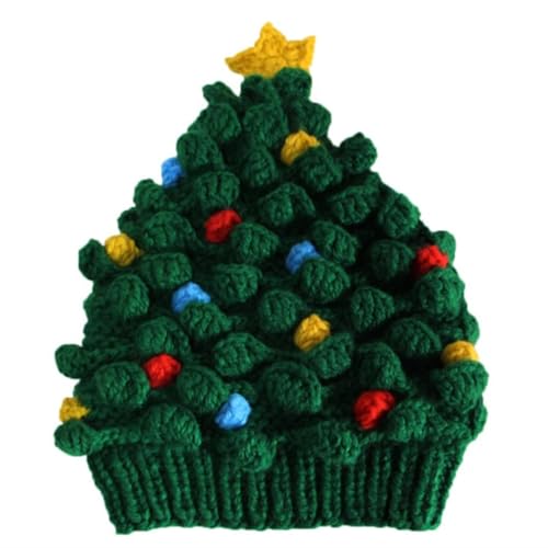 Alaurbeauty Weihnachts-Wintermütze, Weihnachtsbaum, gestrickte Häkelmütze mit Stern, Urlaubskostüm, Mütze für Erwachsene, Frauen, Männer und Kinder (Green Adult, One Size) von Alaurbeauty