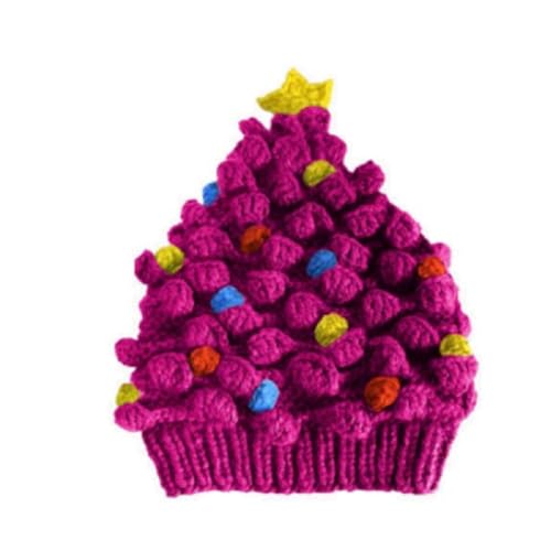 Alaurbeauty Weihnachts-Wintermütze, Weihnachtsbaum, gestrickte Häkelmütze mit Stern, Urlaubskostüm, Mütze für Erwachsene, Frauen, Männer und Kinder (Rose Red Kid, One Size) von Alaurbeauty