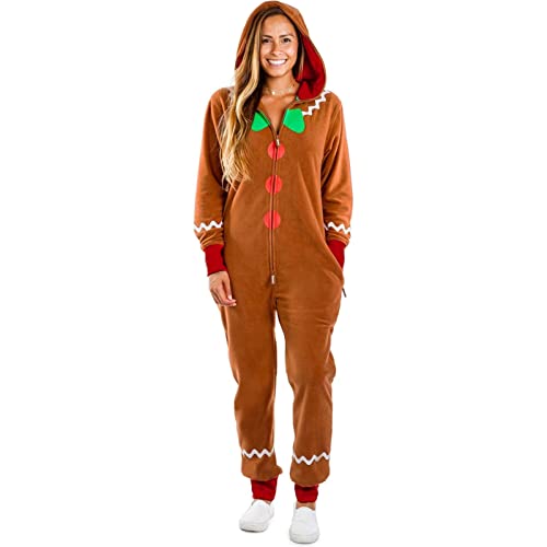 Erwachsene Weihnachten Kostüm Lebkuchen Langarm Zipper Hooded Jumpsuit für Männer Frauen Party Rollenspiel Cosplay (Costume, Braun, S) von Alaurbeauty