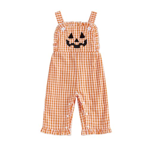 Mein erstes Halloween-Outfit für Babymädchen, Kürbis-Strampler mit Rüschen, Overall, süße Einteiler, Halloween-Kleidung (Beige, 12-18M) von Alaurbeauty