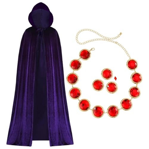 Alaxciax 6 Stück Lila Umhang Halloween, Umhang Mit Kapuze mit Rot Edelstein Kettengürtel Vampir Umhang Anime Cosplay für Damen von Alaxciax