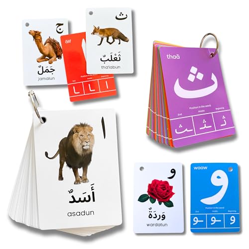 Lernkarten mit arabischem Alphabet, Alif Baa Alphabete, arabische erste Wörter, Buchstabenerkennung, Positionen, Arabischer Lehrer von Albidaya Islamic Store