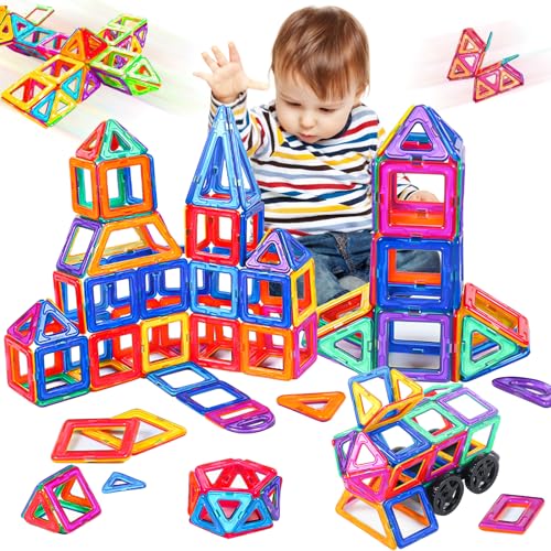Aleevii 59 Pcs Magnetische Bausteine Montessori Kinder Magnetspiel für Feinmotorische Fähigkeiten Trainieren Magnet Spielzeug für Kinder ab 3 Jahre von Aleevii