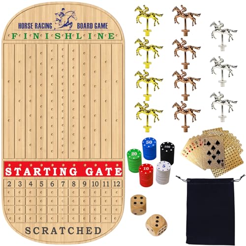 Alemard Pferderennen-Brettspiel, 58,4 cm, Pferderennen-Brettspiel für Erwachsene, mit Holzpferde, 11 luxuriöse Metallpferde, 100 Chips, 2 Holzwürfel und 2 Kartendecks Alemard Pferderennen-Brettspiel, 58,4 cm, Pferderennen-Brettspiel für Erwachsene, mit Holzpferde, 11 luxuriöse Metallpferde, 100 Chips, 2 Holzwürfel und 2 Kartendecks von Alemard