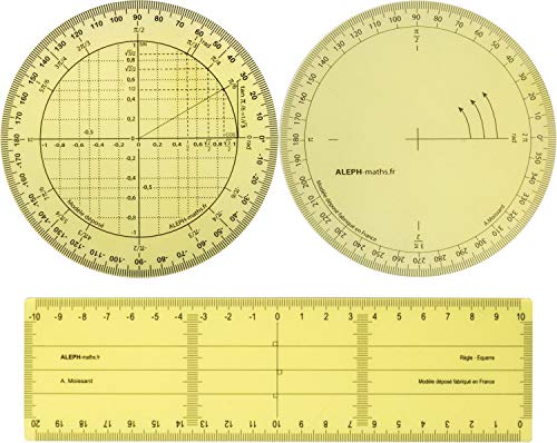 Aleph Set für Einschulung – Lineal für Geodreieck, großes Modell + Trigonometrie-Winkelmesser + Winkelmesser rund 360° von Aleph
