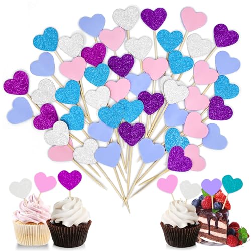 Alethron Muffin Deko, 50 Stück Herzen Cupcake Deko Mehrfarbig Glitter Cupcake Topper Hochzeit Herzen Muffin Topper Geburtstag für Ice-Cream Party Dekoration Alethron Muffin Deko, 50 Stück Herzen Cupcake Deko Mehrfarbig Glitter Cupcake Topper Hochzeit Herzen Muffin Topper Geburtstag für Ice-Cream Party Dekoration von Alethron
