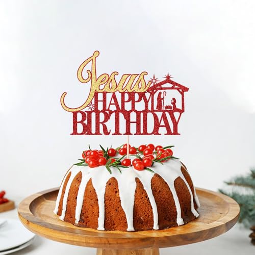 Happy Birthday Jesus Cake Topper, Christliche Winter Merry Christmas for Jesus's Bday Party Decoration, Jesus is the Reason for the Season Party Cake Decor Red & Gold Happy Birthday Jesus Cake Topper, Christliche Winter Merry Christmas for Jesus's Bday Party Decoration, Jesus is the Reason for the Season Party Cake Decor Red & Gold von Alewoaly