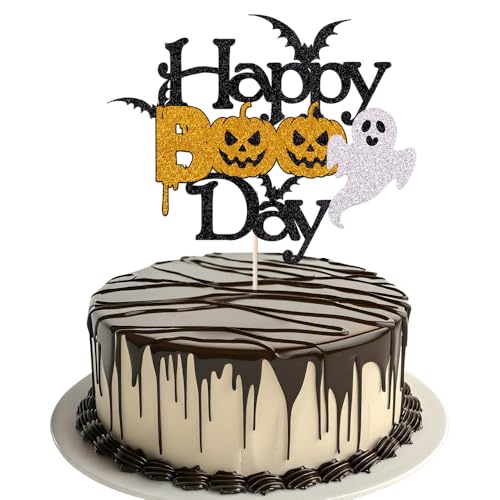 Happy Boo Day Tortenaufsatz, Glitzer, kleiner Boo, Halloween-Party-Dekorationen, gruselige Fledermaus-Kuchendekoration für Geist, Halloween, Babyparty, Kindergeburtstagsparty von Alewoaly