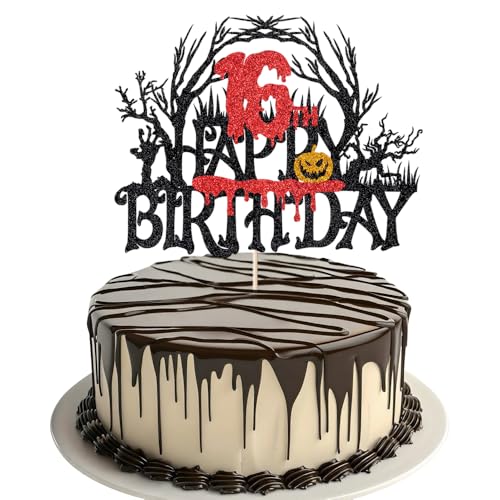 Killer Happy 16th Birthday Cake Topper, Halloween Zombie Vampire Bloody Friday Birthday Decor Halloween Horror Themed 16th Birthday Party Decorations Killer Happy 16th Birthday Cake Topper, Halloween Zombie Vampire Bloody Friday Birthday Decor Halloween Horror Themed 16th Birthday Party Decorations von Alewoaly