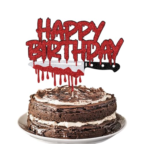 Killer Happy Birthday Cake Topper, Halloween Themed Birthday Cake Decorations, Horror Movie Party Decor, Halloween Zombie Vampire Party Decoration Supplies Glitter von Alewoaly