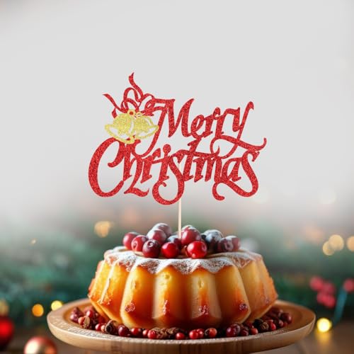 Tortenaufsätze mit Aufschrift "Merry Christmas", glitzernde Weihnachtskuchendekorationen für Feiertage, Weihnachtsfeier, Eiscreme-Feiern, Dekorationen, Geschirr, Tortenaufsatz, Picks (9) von Alewoaly